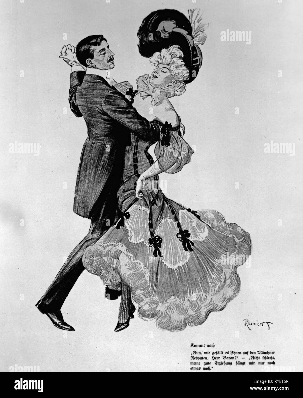 Festeggiamenti del Carnevale di Monaco di Baviera Redoute, caricatura, disegno da Ferdinand von REZNICEK, circa 1905, Additional-Rights-Clearance-Info-Not-Available Foto Stock