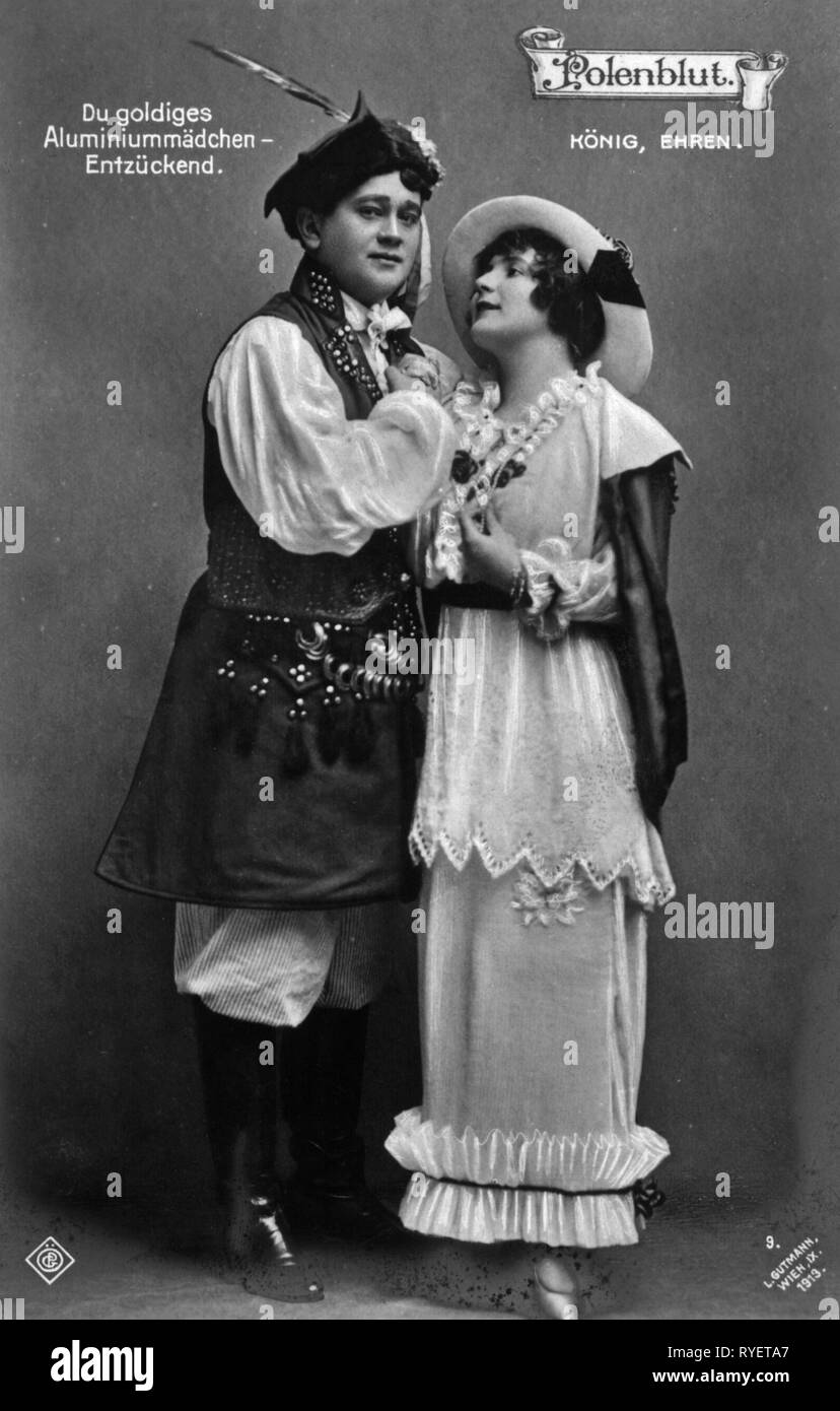 Teatro / Theatre, giro del secolo, Josef Koenig, Kaethe Ehren, in: 'Polenblut' (sangue polacco), da Oskar Nedbal, cartolina, Vienna, 1913, Additional-Rights-Clearance-Info-Not-Available Foto Stock