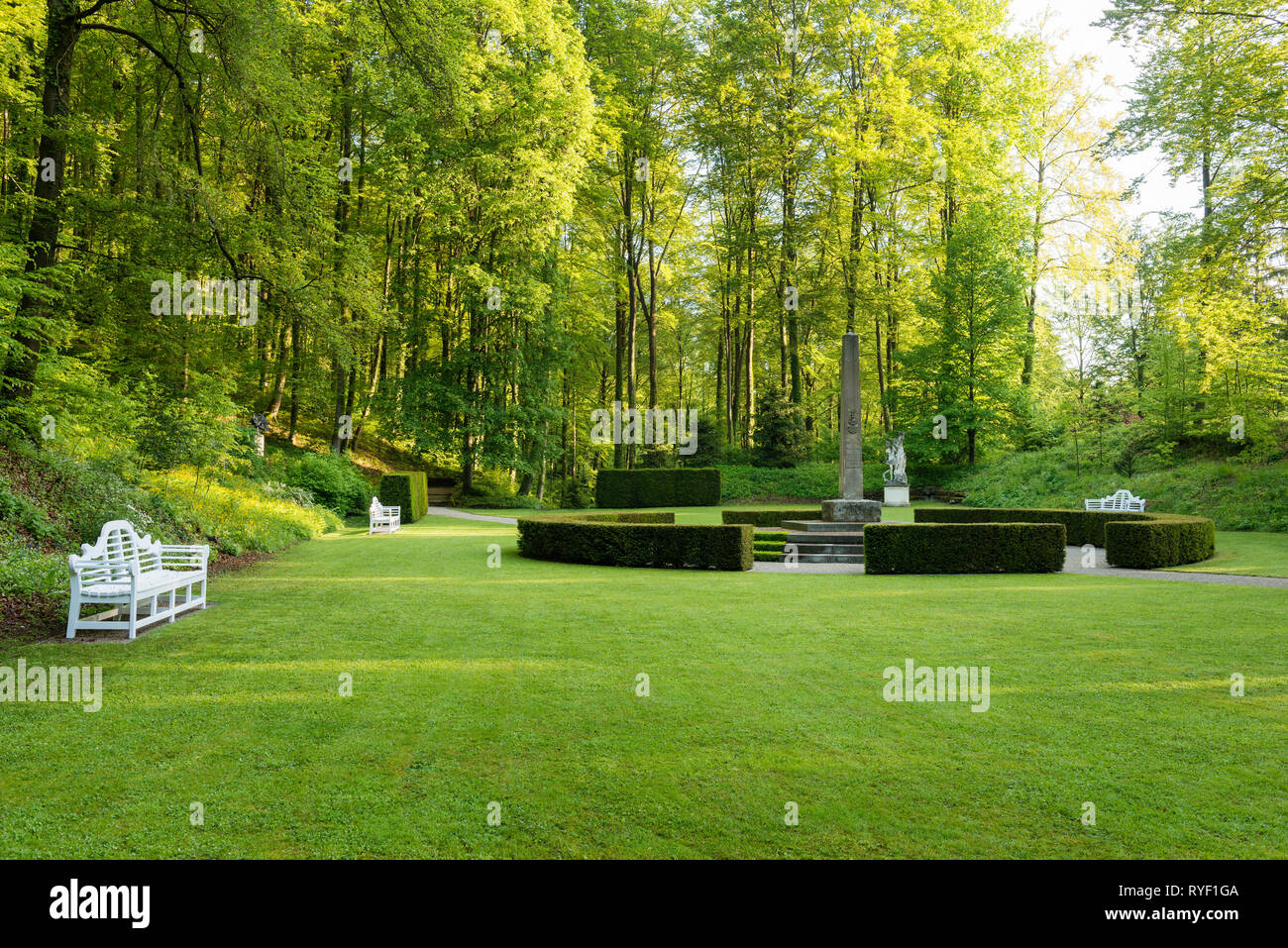 "Lawn per motivi di Schloss Unterleinleiter in Baviera, Germania' Foto Stock