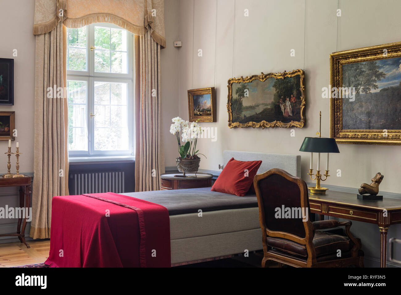 "Camera da letto in stile georgiano in Schloss Unterleinleiter in Baviera, Germania' Foto Stock