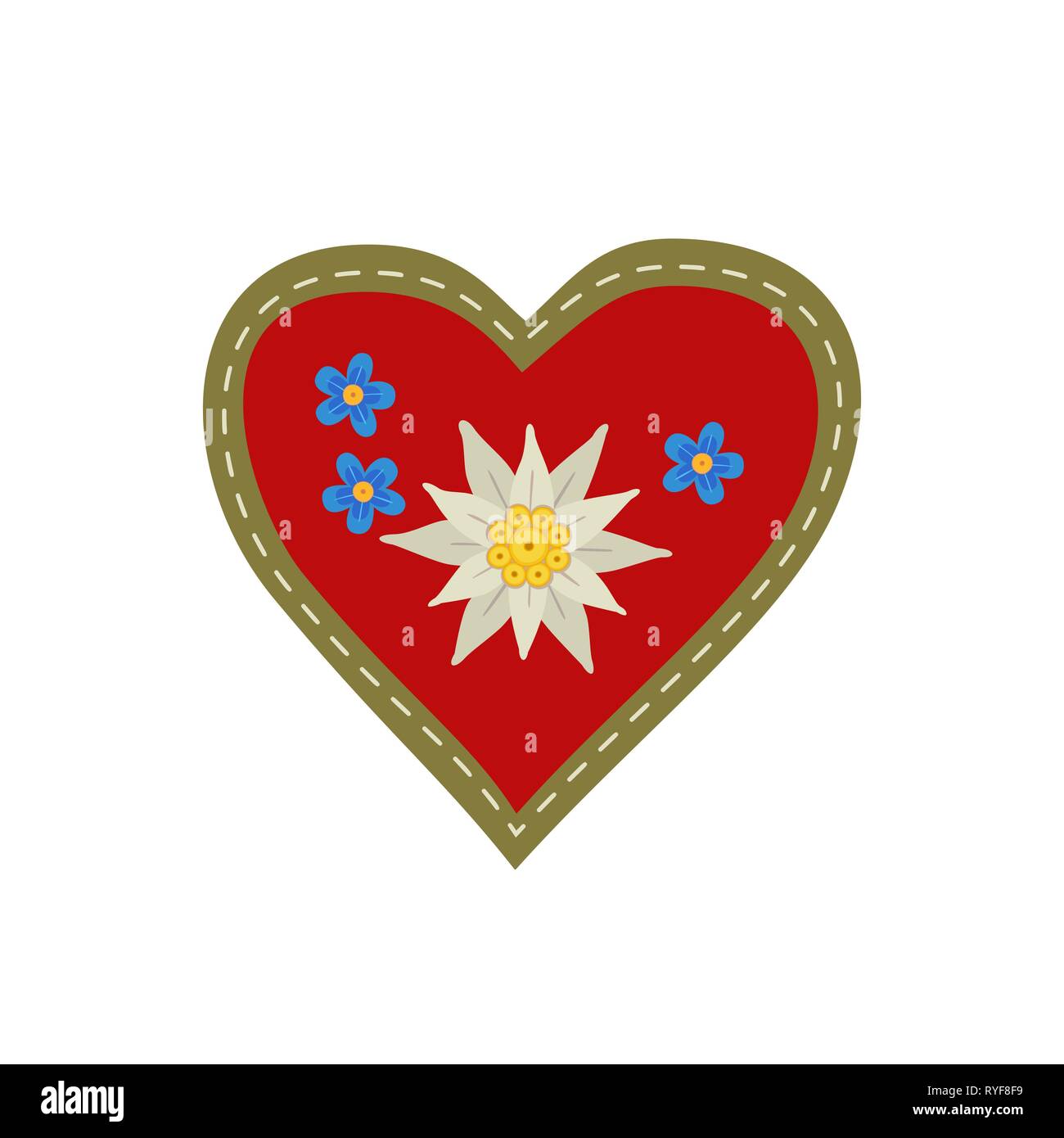 Disegnata a mano edelweiss fiore nel cuore Illustrazione Vettoriale