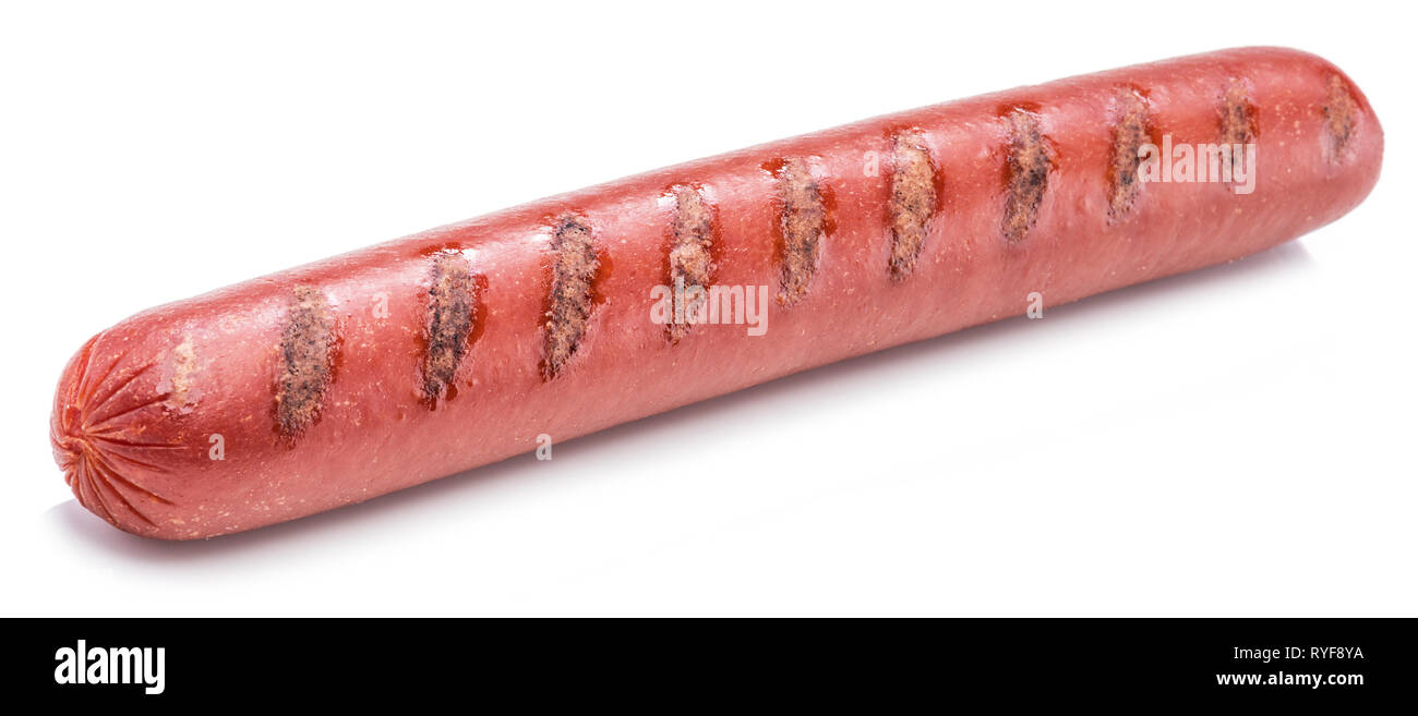 Grigliata di frankfurter salsiccia isolati su sfondo bianco. Foto Stock