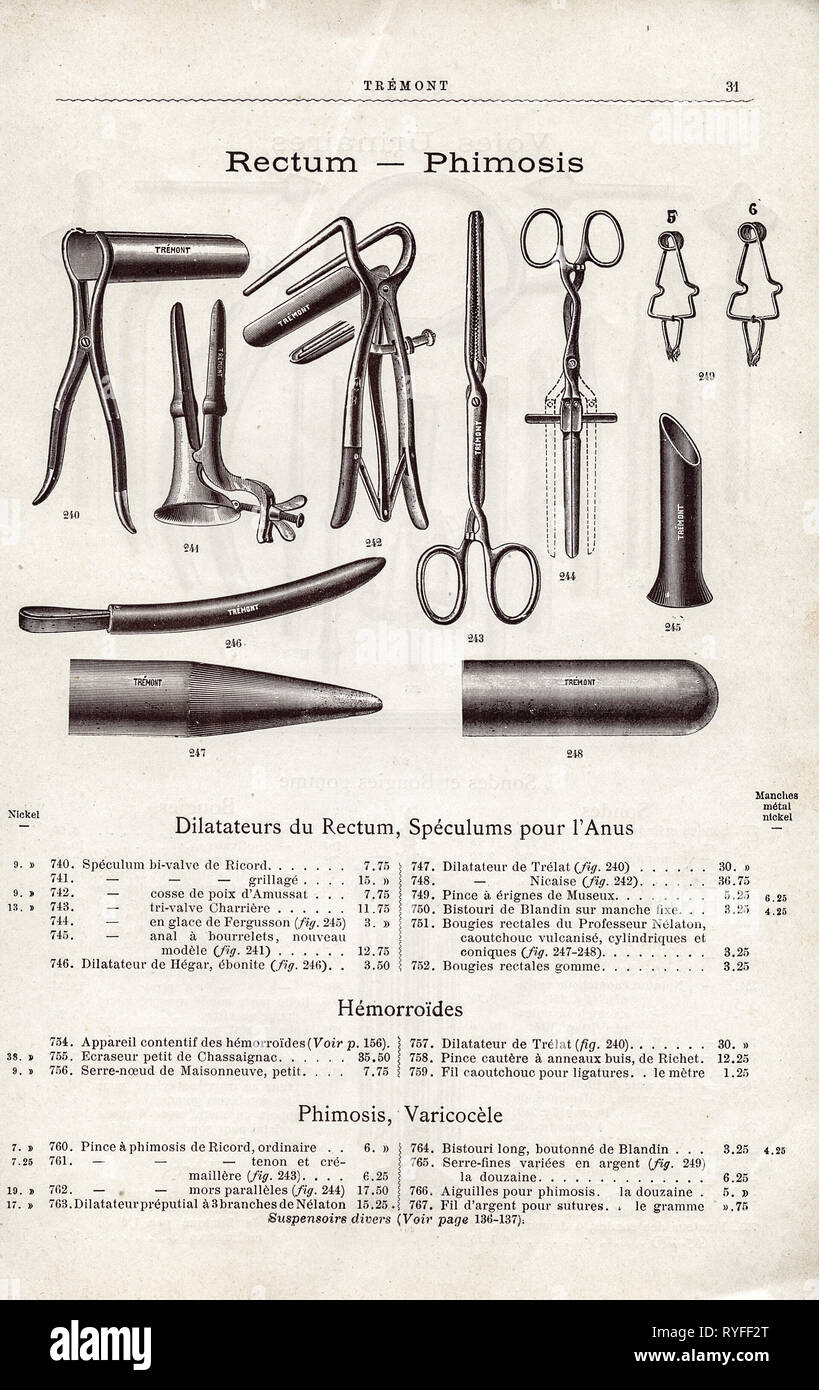 L' Arsenal de L'arte medico | Francese antico catalogo delle forniture mediche circa 1899 Foto Stock