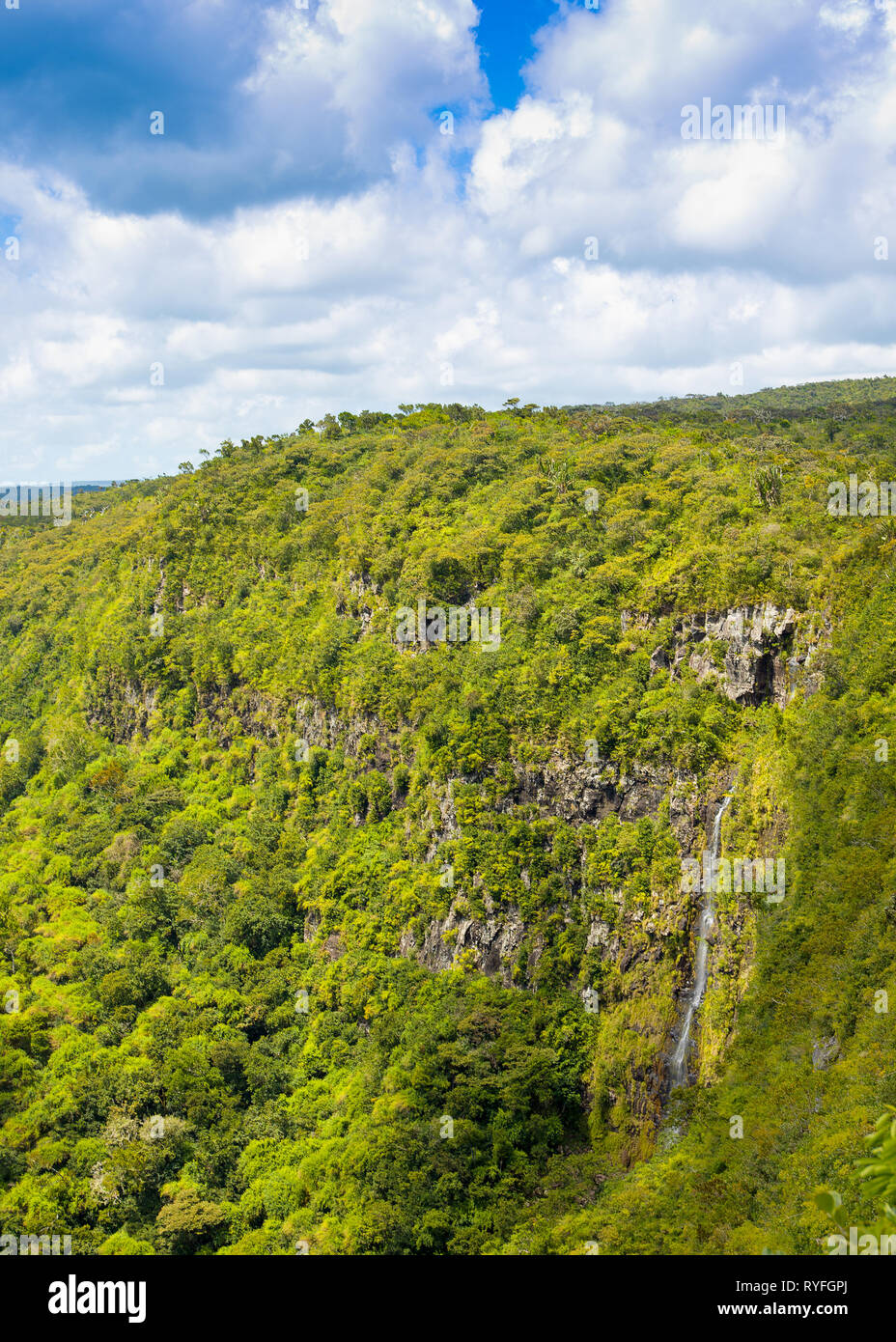 Bellissimo paesaggio del Black River Gorges National Park e cascata, isola Maurizio Foto Stock