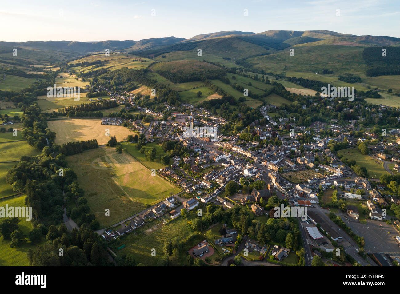 Immagine aerea di frontiera scozzese città mercato di Moffat in Dumfries e Galloway. Foto Stock