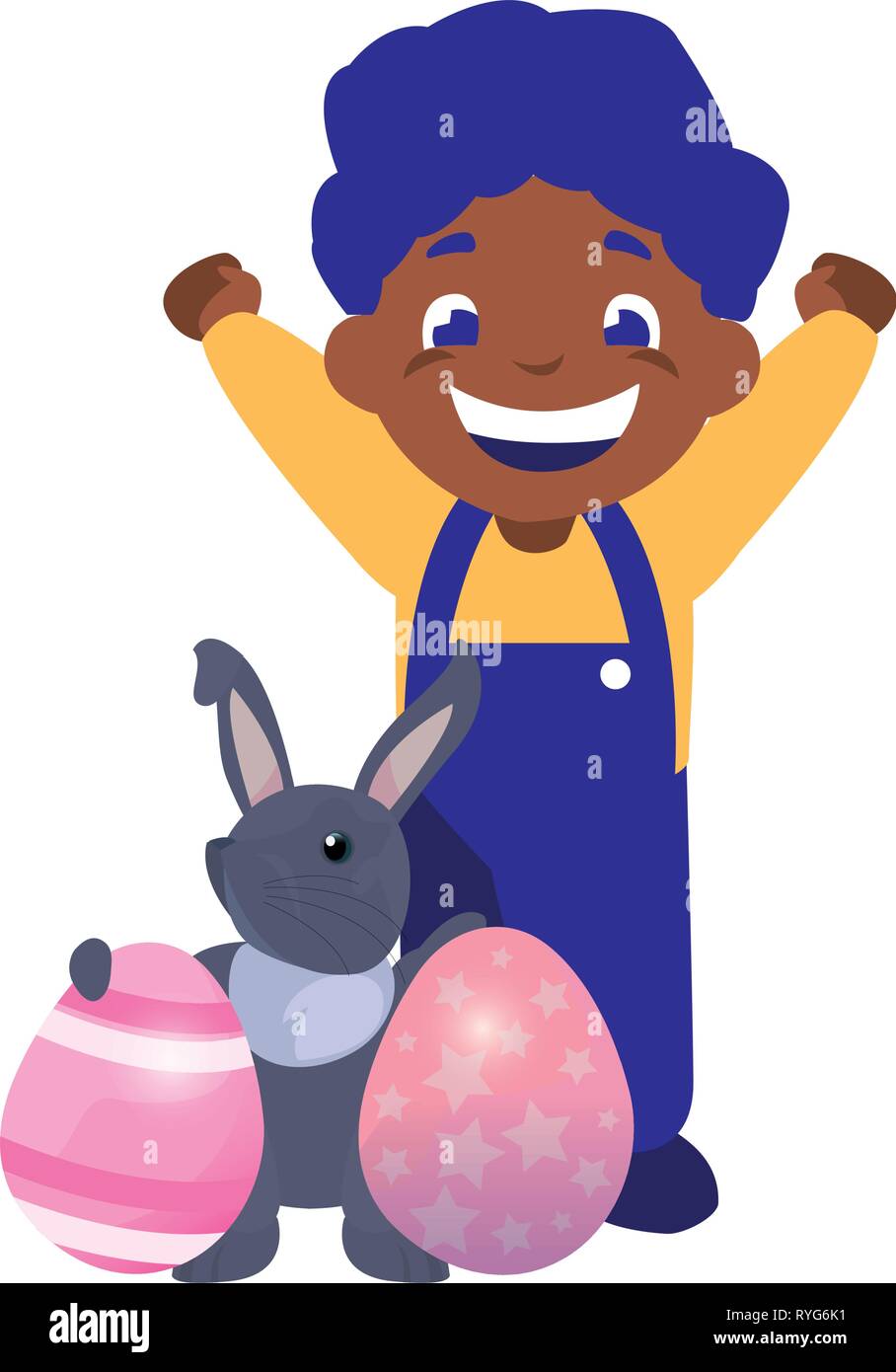 sorridente ragazzo e uova di coniglio easter vettore illustrazione Illustrazione Vettoriale
