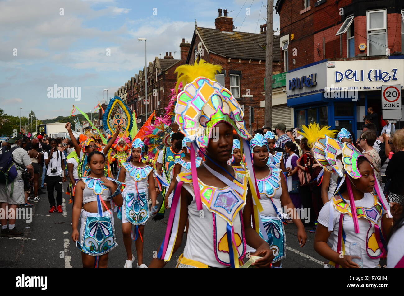 Leeds West Indian sfilata di carnevale, Harehills avenue, Leeds Foto Stock