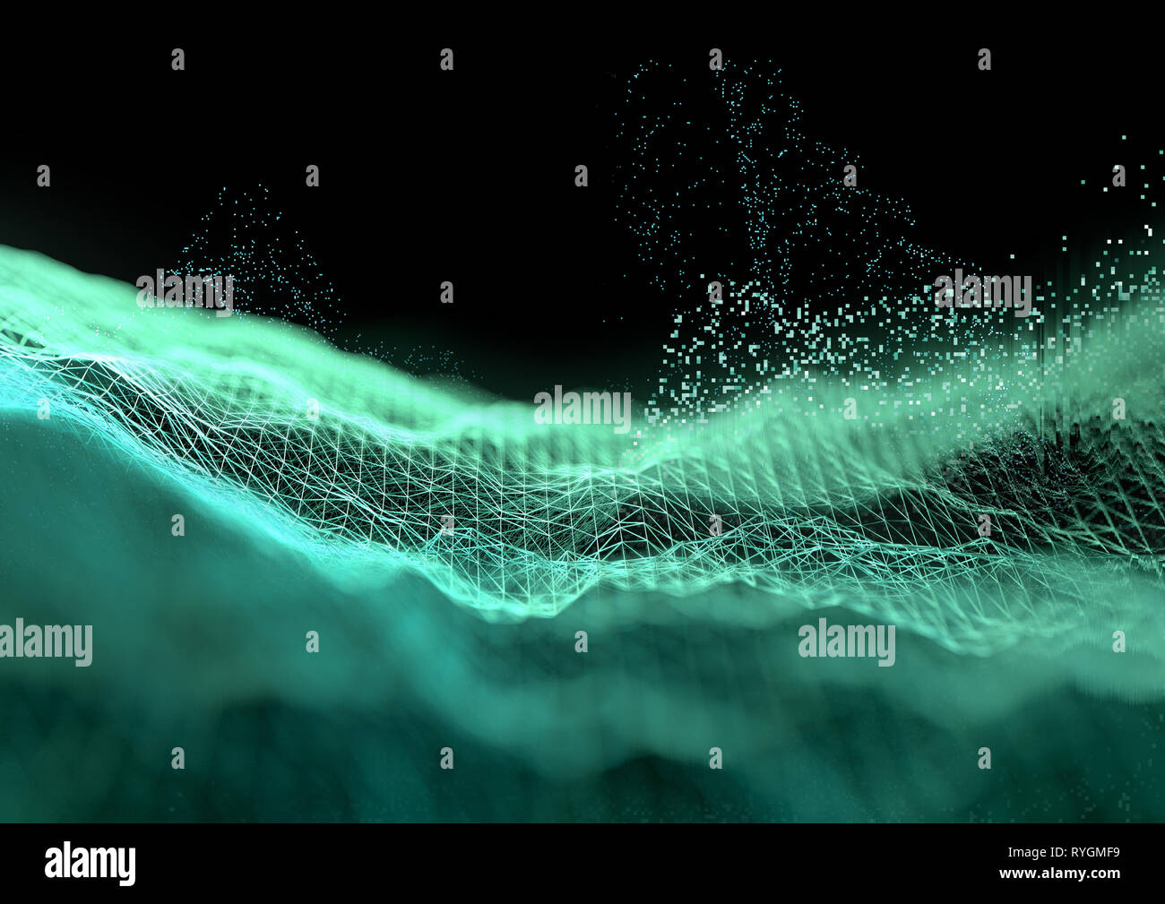 Il futuristico grande di dati di storage cloud visualizzazione griglia a maglie dello sfondo. 3d'illustrazione. Foto Stock
