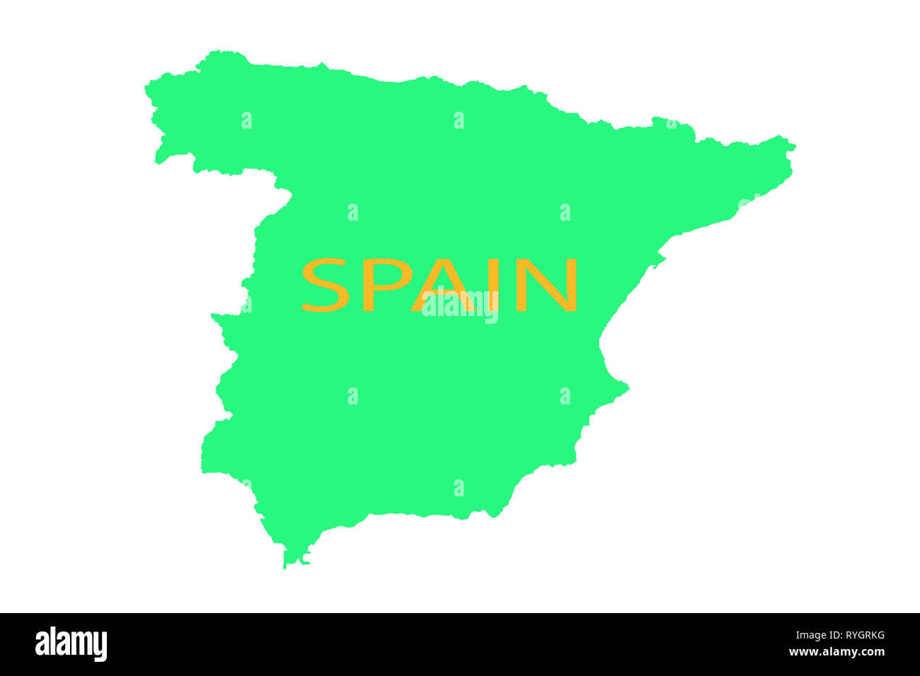 La Spagna sulla mappa united vision world giallo Foto Stock