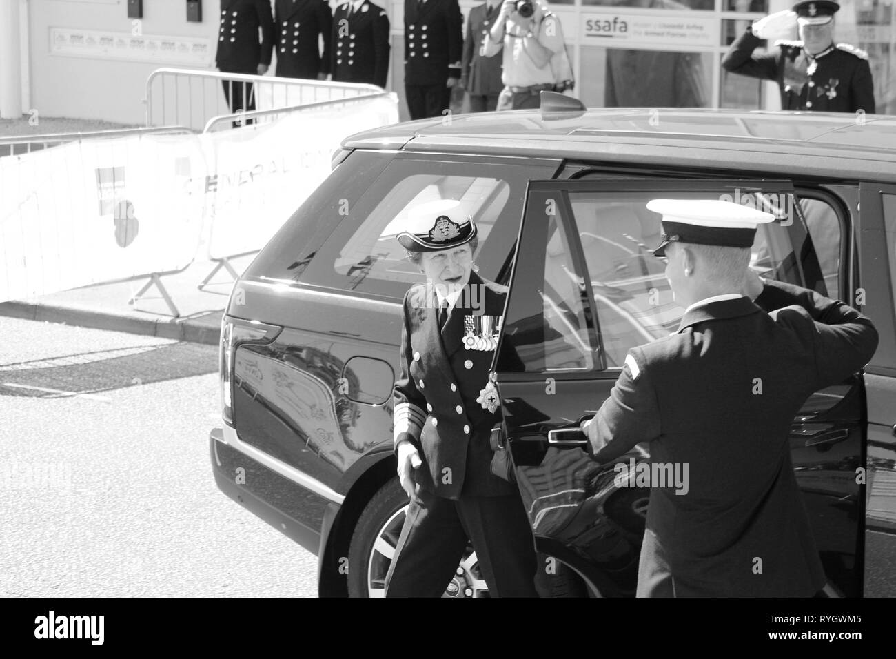 Anne Princess Royal frequentando le Forze Armate giorno Llandudno, Wales UK Foto Stock