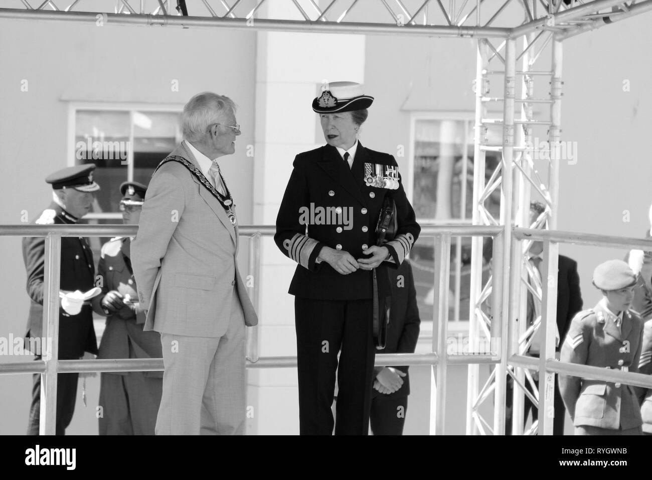 Anne Princess Royal frequentando le Forze Armate giorno Llandudno, Wales UK Foto Stock