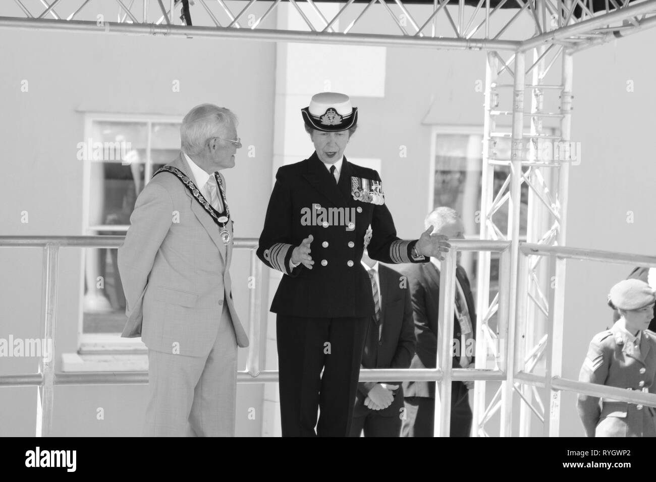 Anne Princess Royal frequentando le Forze Armate giorno Llandudno, Wales UK Foto Stock