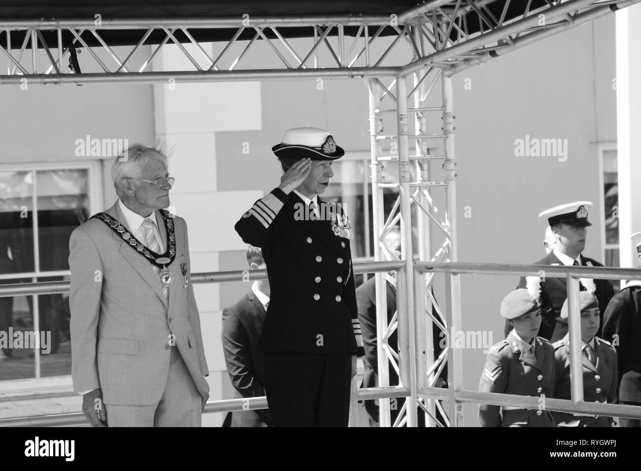 Anne Princess Royal frequentando le Forze Armate giorno Llandudno, Wales UK Foto Stock