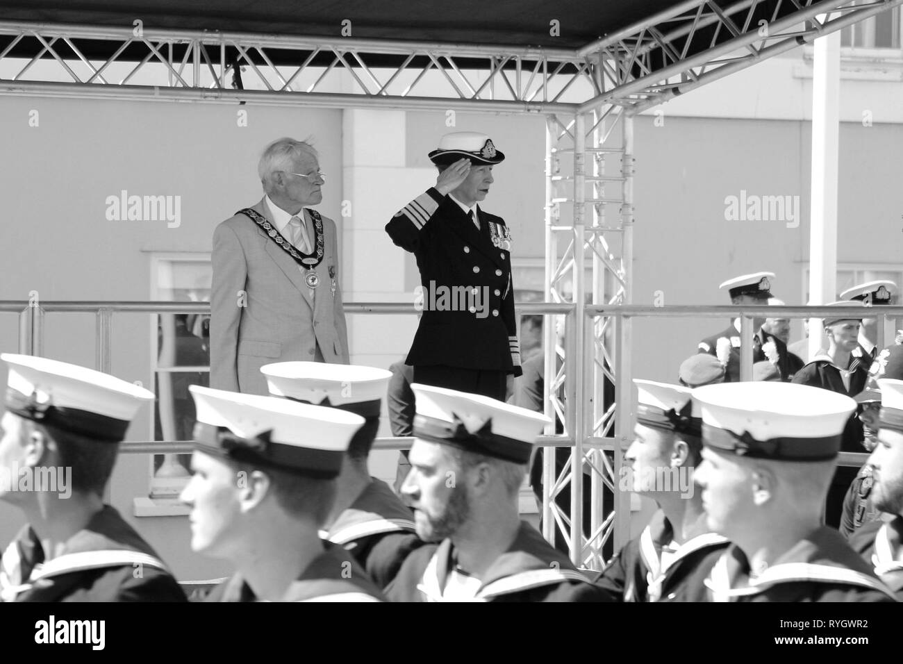 Anne Princess Royal frequentando le Forze Armate giorno Llandudno, Wales UK Foto Stock