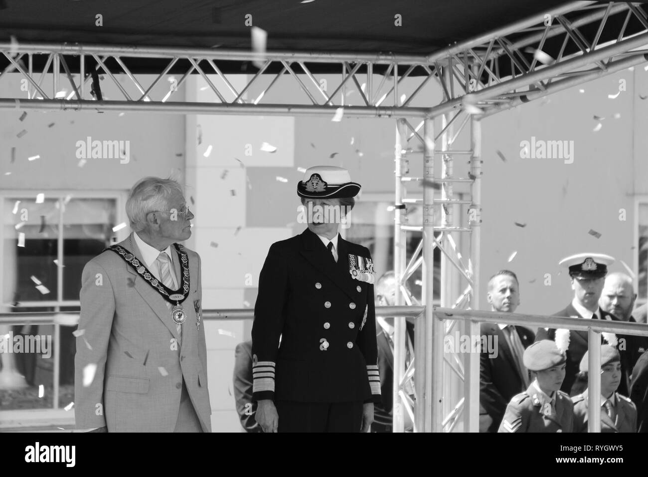 Anne Princess Royal frequentando le Forze Armate giorno Llandudno, Wales UK Foto Stock