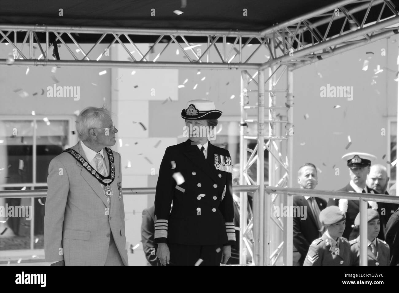 Anne Princess Royal frequentando le Forze Armate giorno Llandudno, Wales UK Foto Stock