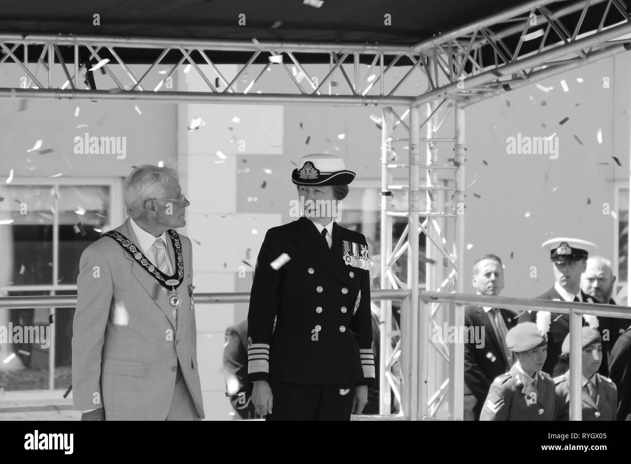 Anne Princess Royal frequentando le Forze Armate giorno Llandudno, Wales UK Foto Stock