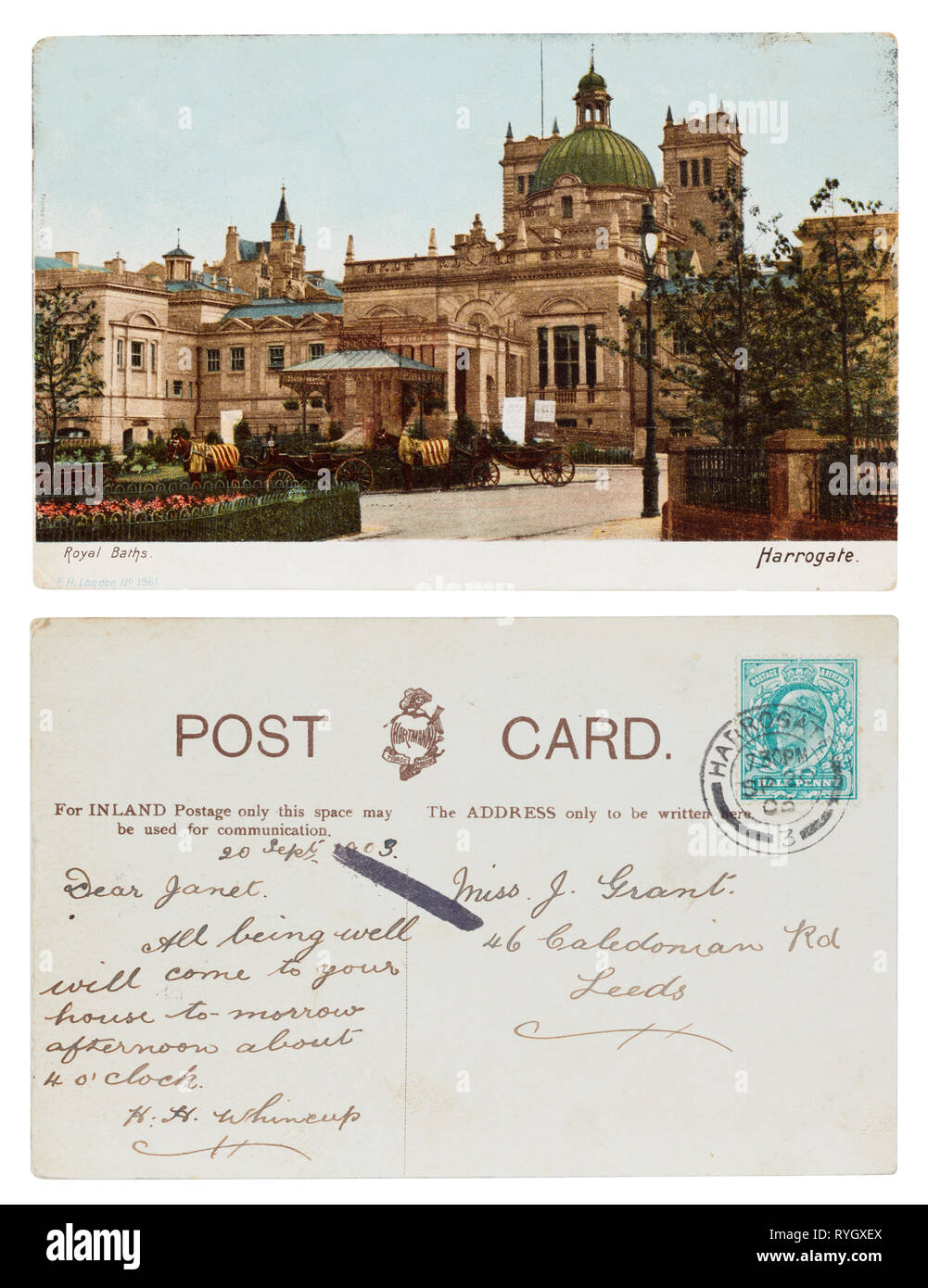 Cartolina del Royal Terme a Harrogate inviato da Harrogate a Leeds in 1903 Foto Stock