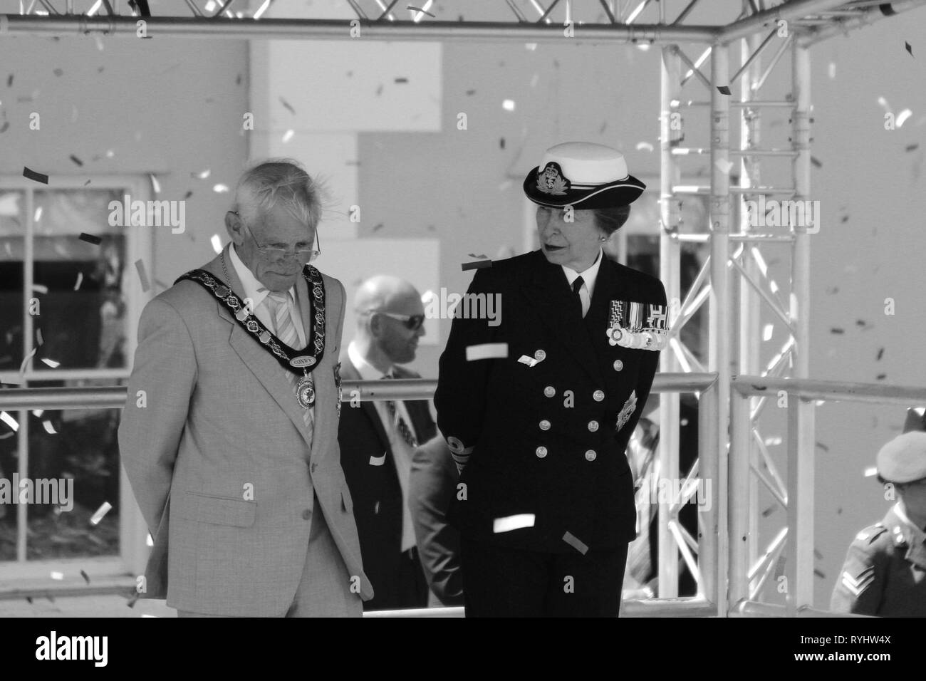 Anne Princess Royal frequentando le Forze Armate giorno Llandudno, Wales UK Foto Stock