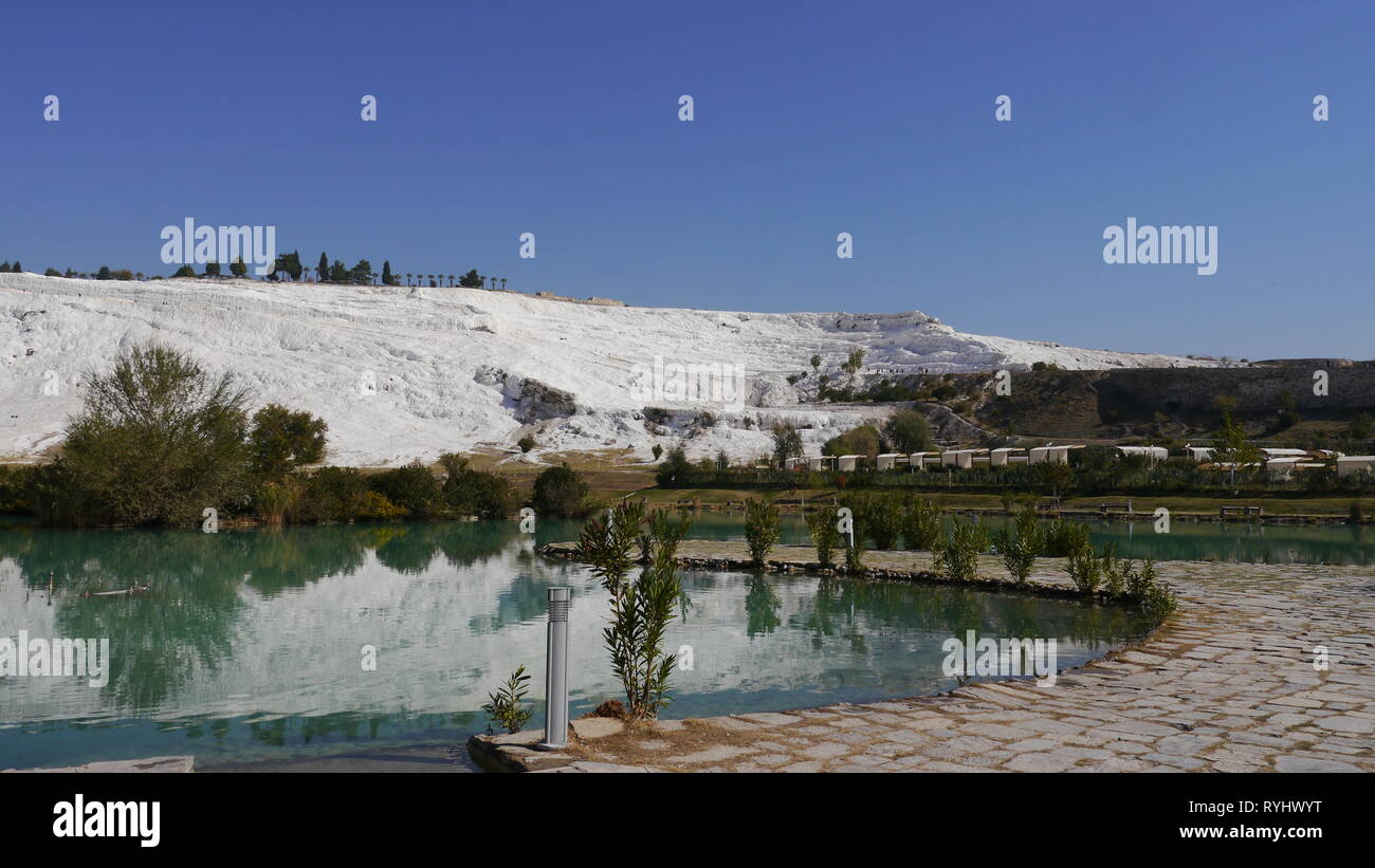 Castello di Cotone, Pamukkale, Denizli, Turchia Foto Stock