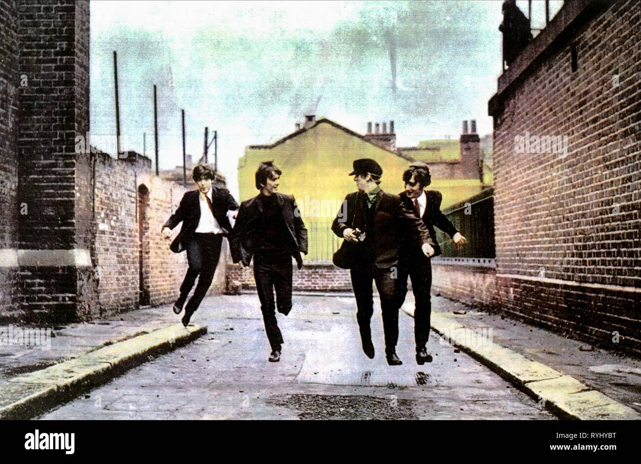 PAUL MCCARTNEY, George Harrison e Ringo Starr, JOHN LENNON, una dura giornata di notte, 1964 Foto Stock