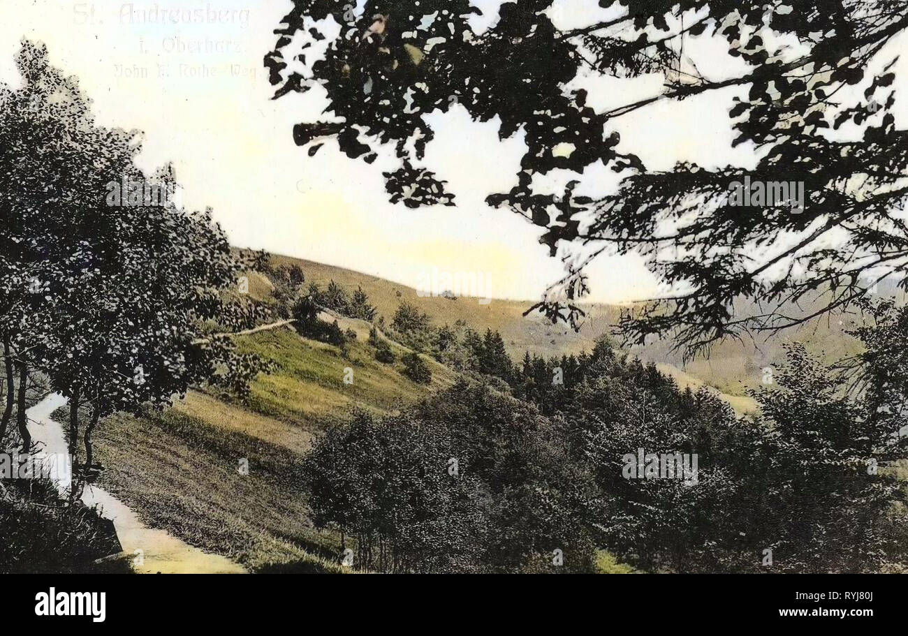 Le montagne di Harz, 1909, Bassa Sassonia, St. Andreasberg, John F. Rothe Weg, Germania Foto Stock