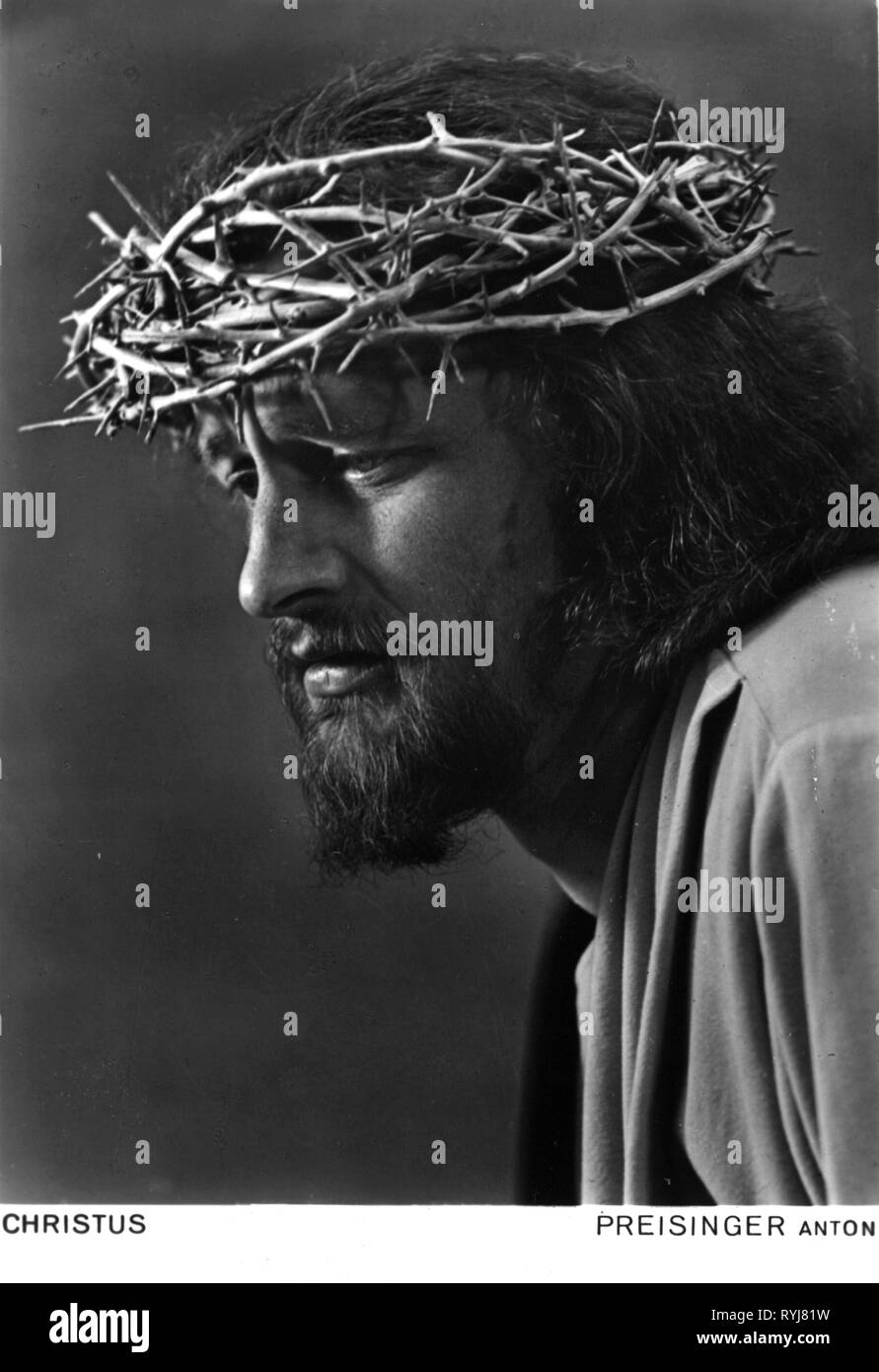 Teatro / Theatre, Passione riproduce, Oberammergau 1950, Gesù Cristo (Anton Preisinger), cartolina, F. Bruckmann, Monaco, 1950, Additional-Rights-Clearance-Info-Not-Available Foto Stock