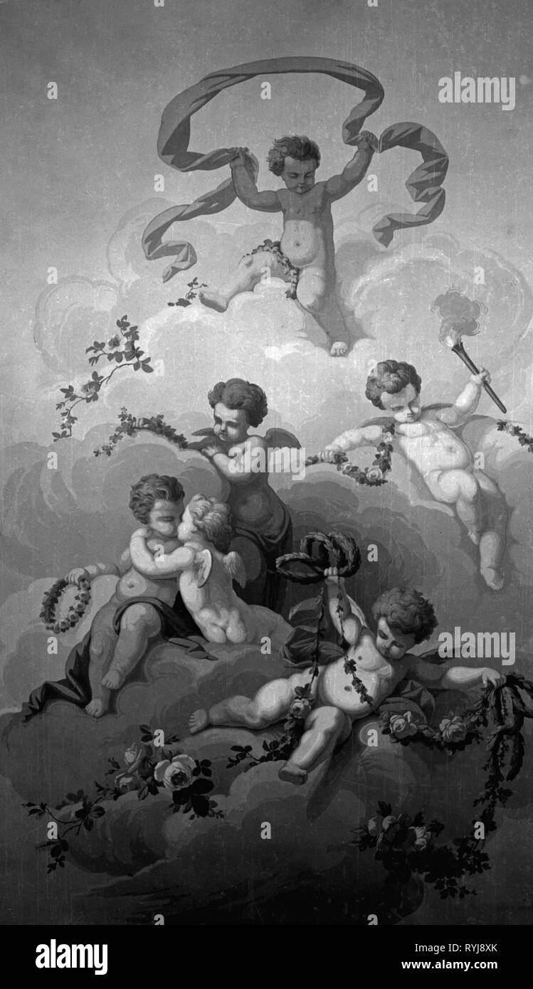 La religione, Angelo, Amorin nel cielo, carta da parati pittorica, Francia, circa 1790, Additional-Rights-Clearance-Info-Not-Available Foto Stock