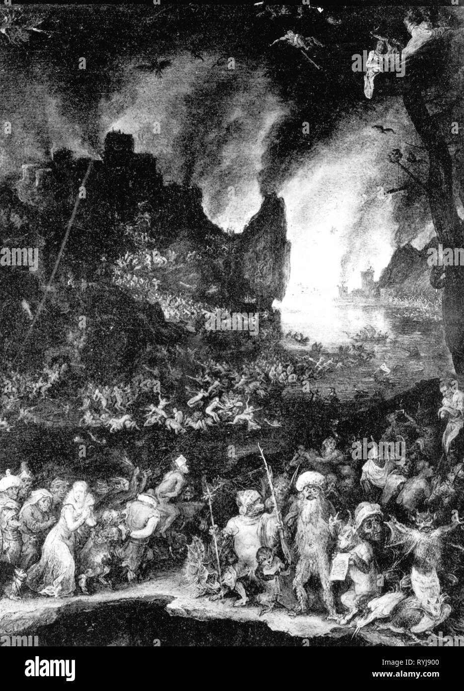 La religione, il cristianesimo, apocalisse / il giorno del giudizio, Cristo il salvataggio di anime dal purgatorio, pittura, da Jan Brueghel il Vecchio (1568 - 1625), dettaglio, circa 1600, artista del diritto d'autore non deve essere cancellata Foto Stock