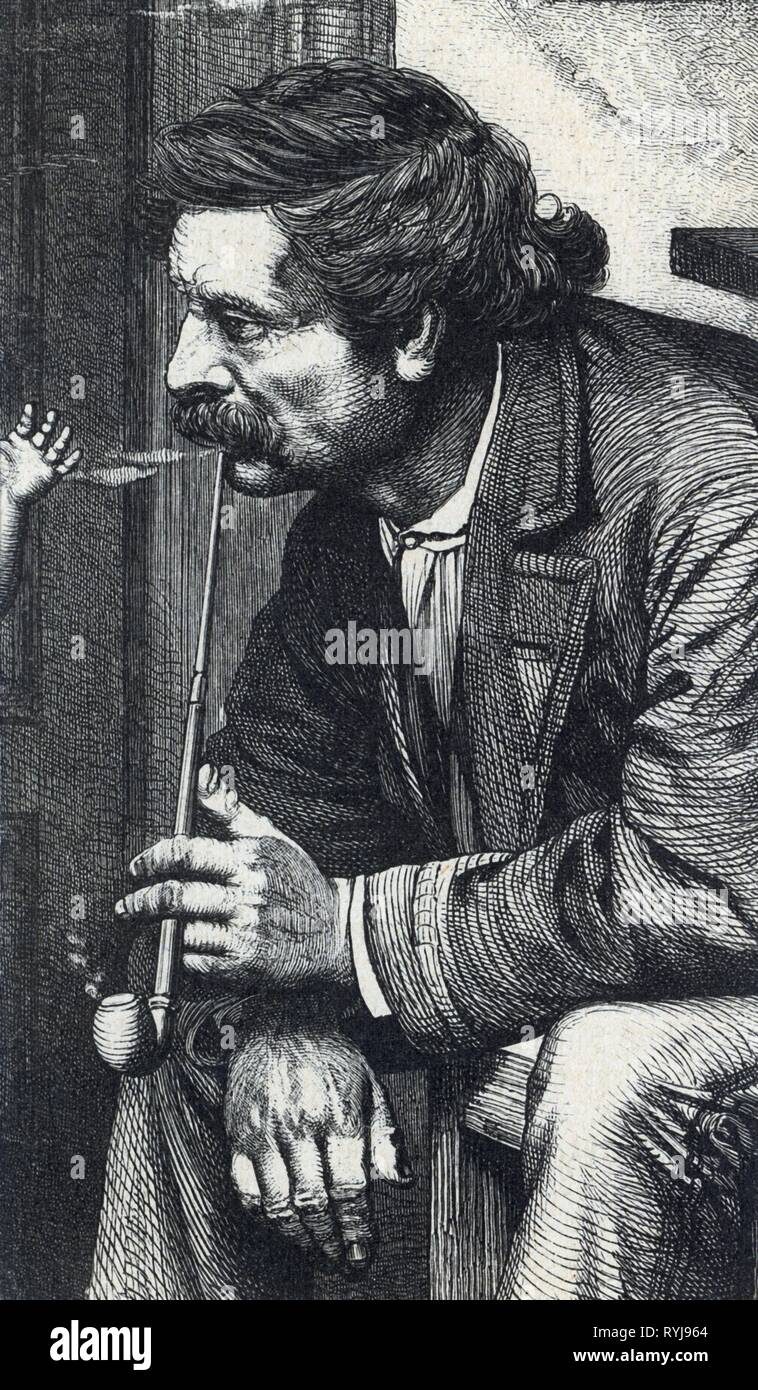 Il tabacco, tubo fumatore, incisione su legno, seconda metà del XIX secolo, Additional-Rights-Clearance-Info-Not-Available Foto Stock