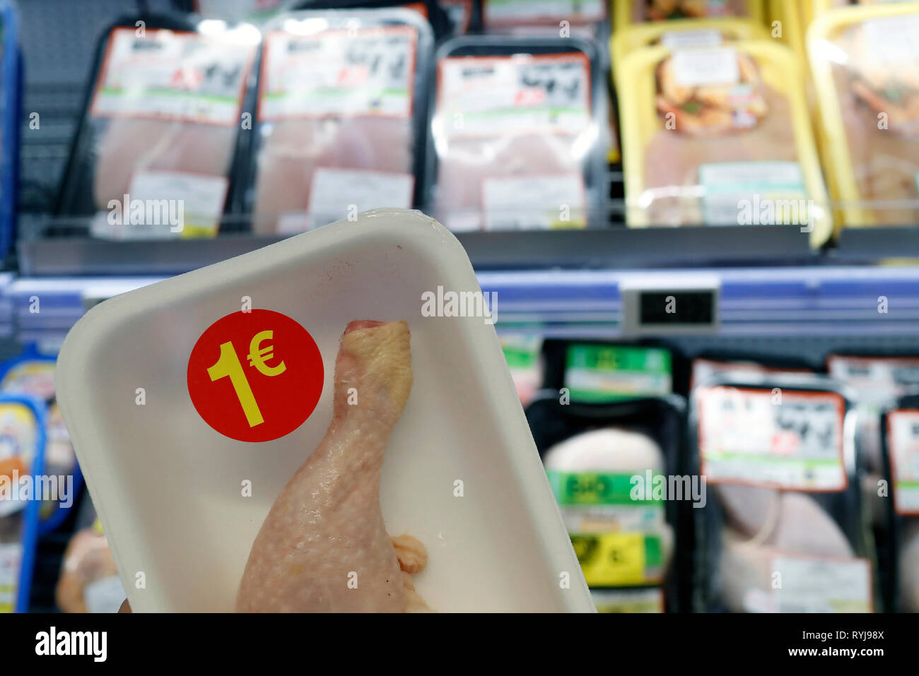 La promozione delle vendite. Supermercato. La Francia. Foto Stock