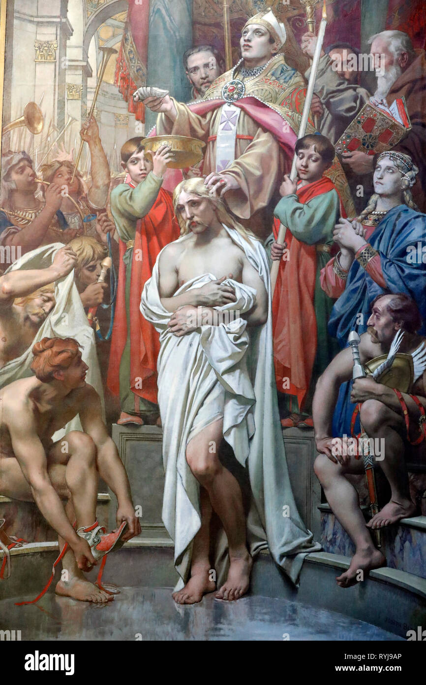 Il Pantheon è il luogo di sepoltura per molti famosi cittadini francesi. Il Battesimo di Clodoveo, il primo re dei Franchi. Parigi. La Francia. Foto Stock