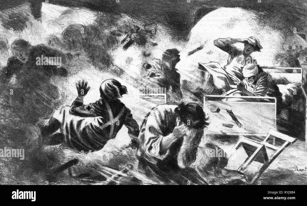 La Seconda Guerra Mondiale / WWII, medical corps organizzazione / servizio medico, infermiere della croce rossa durante un raid aereo su un ospedale, disegno di pianta, 1943, Additional-Rights-Clearance-Info-Not-Available Foto Stock