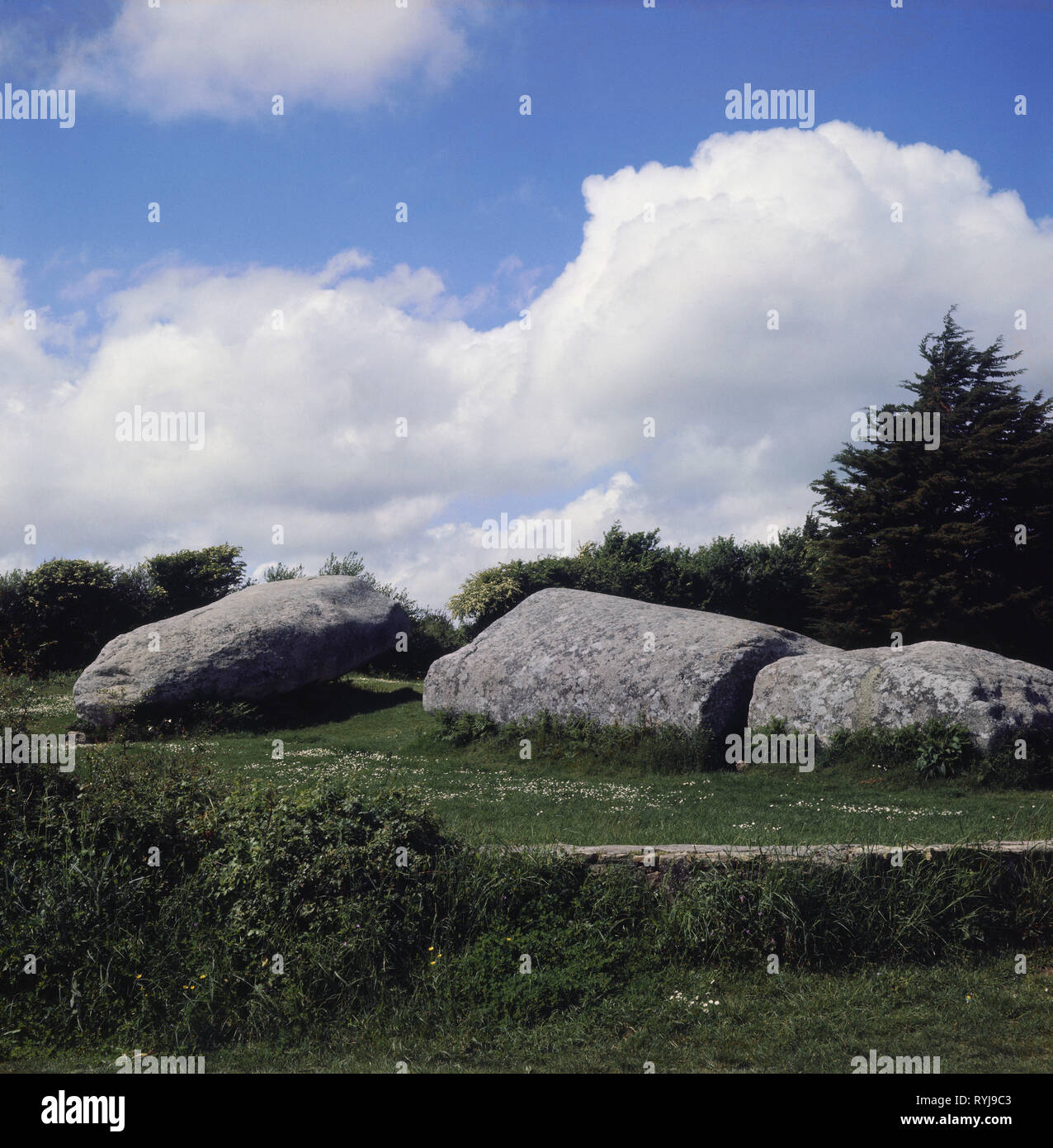 Preistoria, preistoria, civiltà megalitica, in cinque pezzi fracassato 'Grand Menhir' in Locmariequer, Bretagna, Francia, Additional-Rights-Clearance-Info-Not-Available Foto Stock