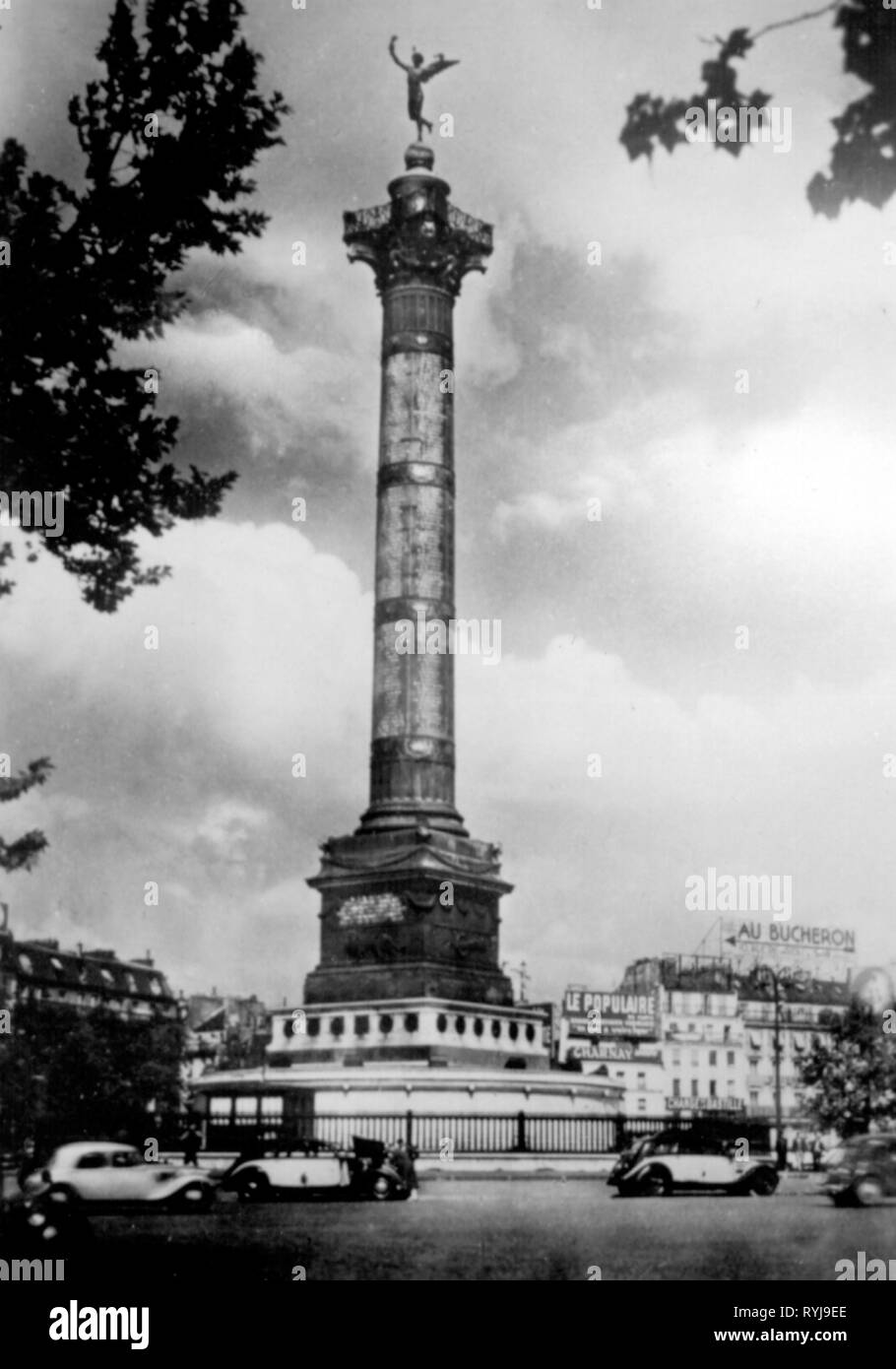 Geografia / viaggi, Francia, Parigi, quadrato, Place de la Bastille mit Colonna di Luglio, 1940s, Additional-Rights-Clearance-Info-Not-Available Foto Stock