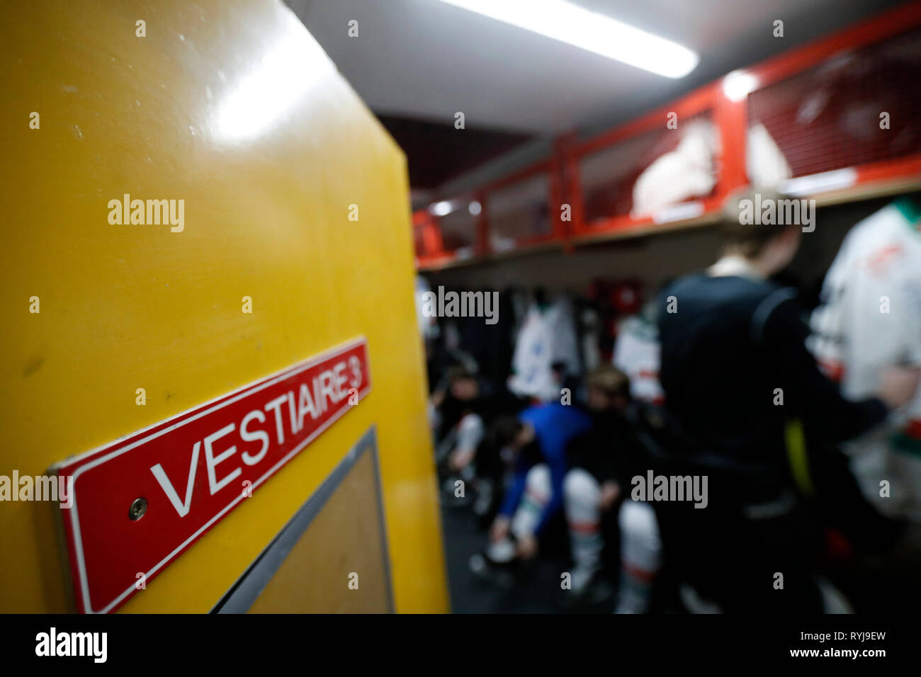 Hockey su ghiaccio. Locker room. HC Mont-Blanc. Annecy. La Francia. Foto Stock