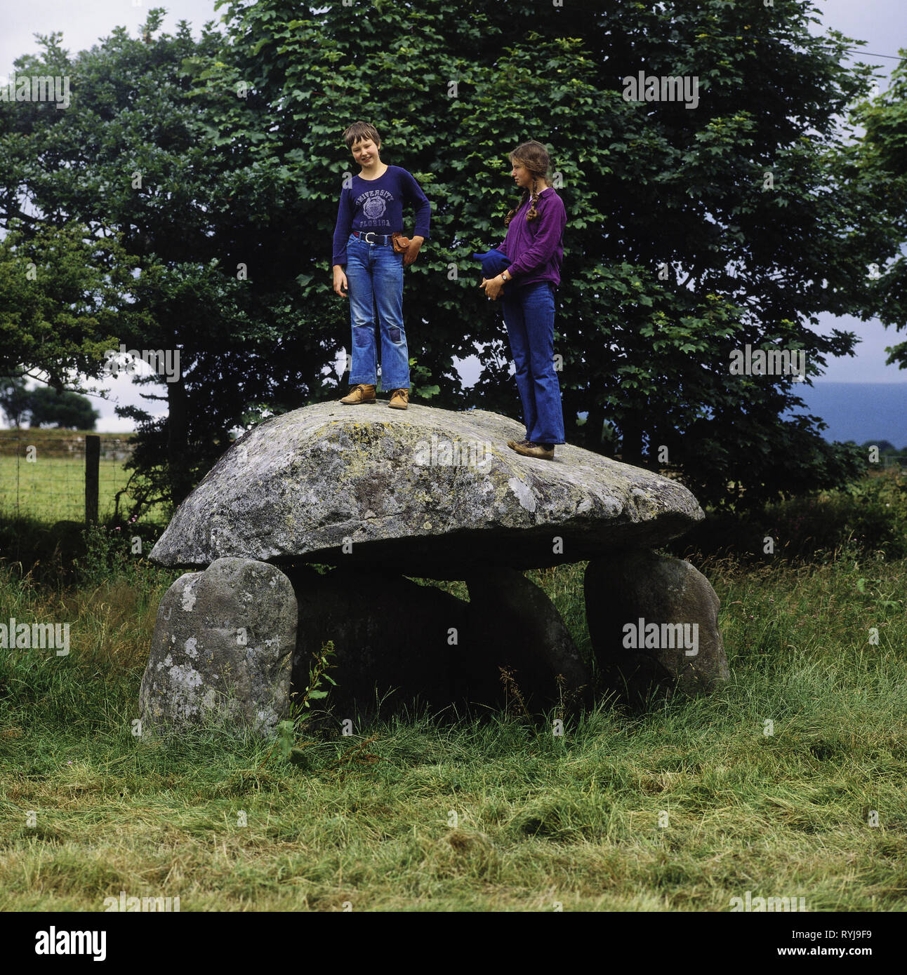 Preistoria, preistoria, architettura, dolmen, tomba megalitica di Rhoslan, Lleyn Peninsula, il Galles, la Gran Bretagna, circa ottanta, Additional-Rights-Clearance-Info-Not-Available Foto Stock