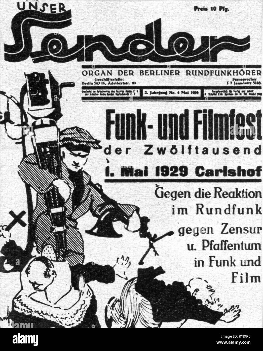 Politica, il movimento operaio, propaganda del lavoratore Alleanza Radio Germania, la rivista "Unser mittente', coperchio, numero 4, Berlino, 4.5.1929, Additional-Rights-Clearance-Info-Not-Available Foto Stock