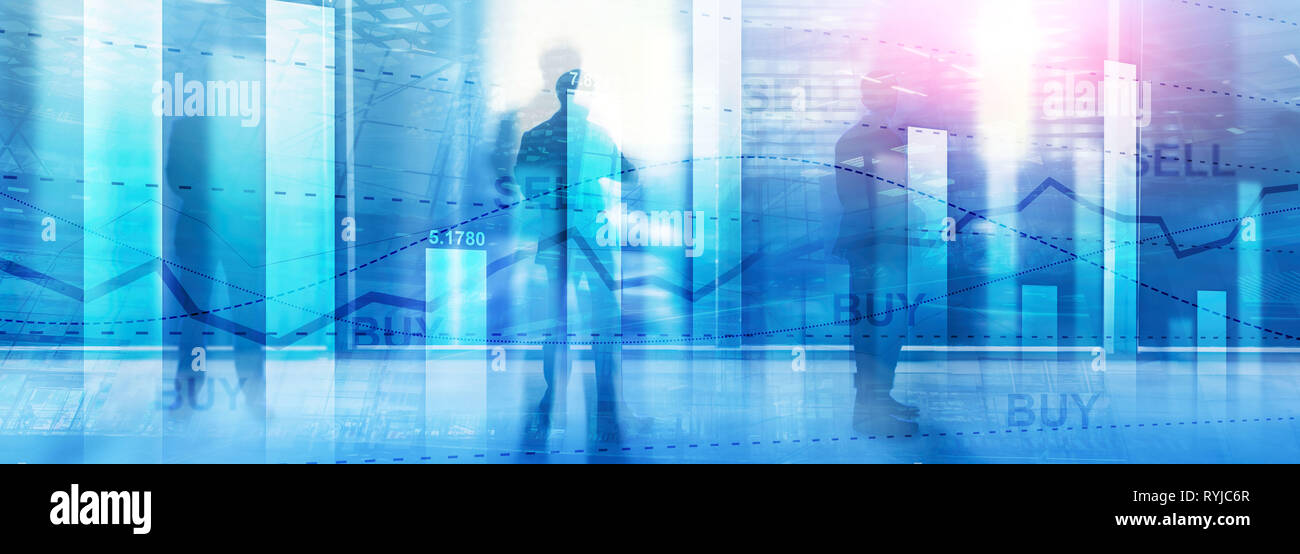 Sito Web della testata. Financial stock trading grafico schema grafico della finanza aziendale concetto doppia esposizione media misti. Foto Stock