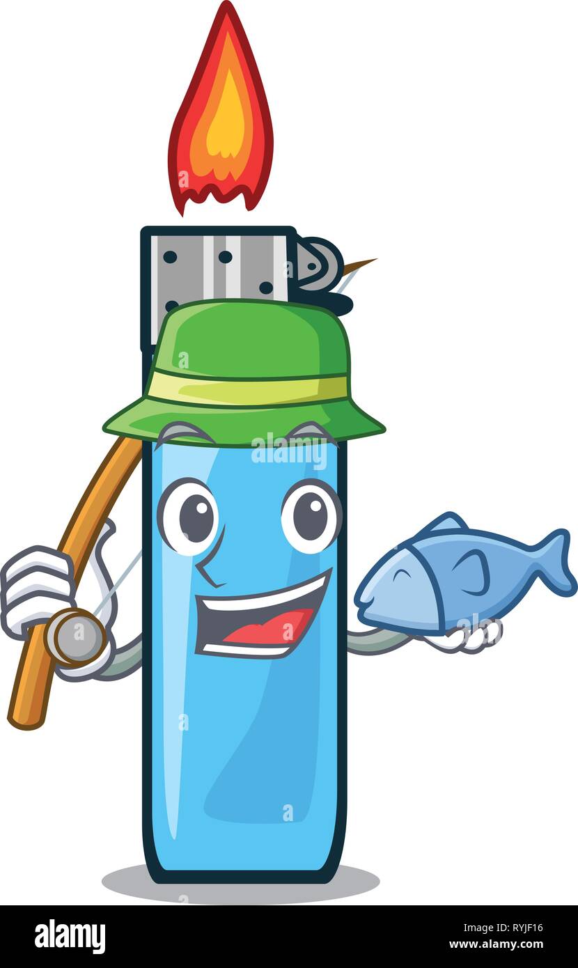 Pesca gli accendini di plastica collocata la mascotte pocket Illustrazione Vettoriale