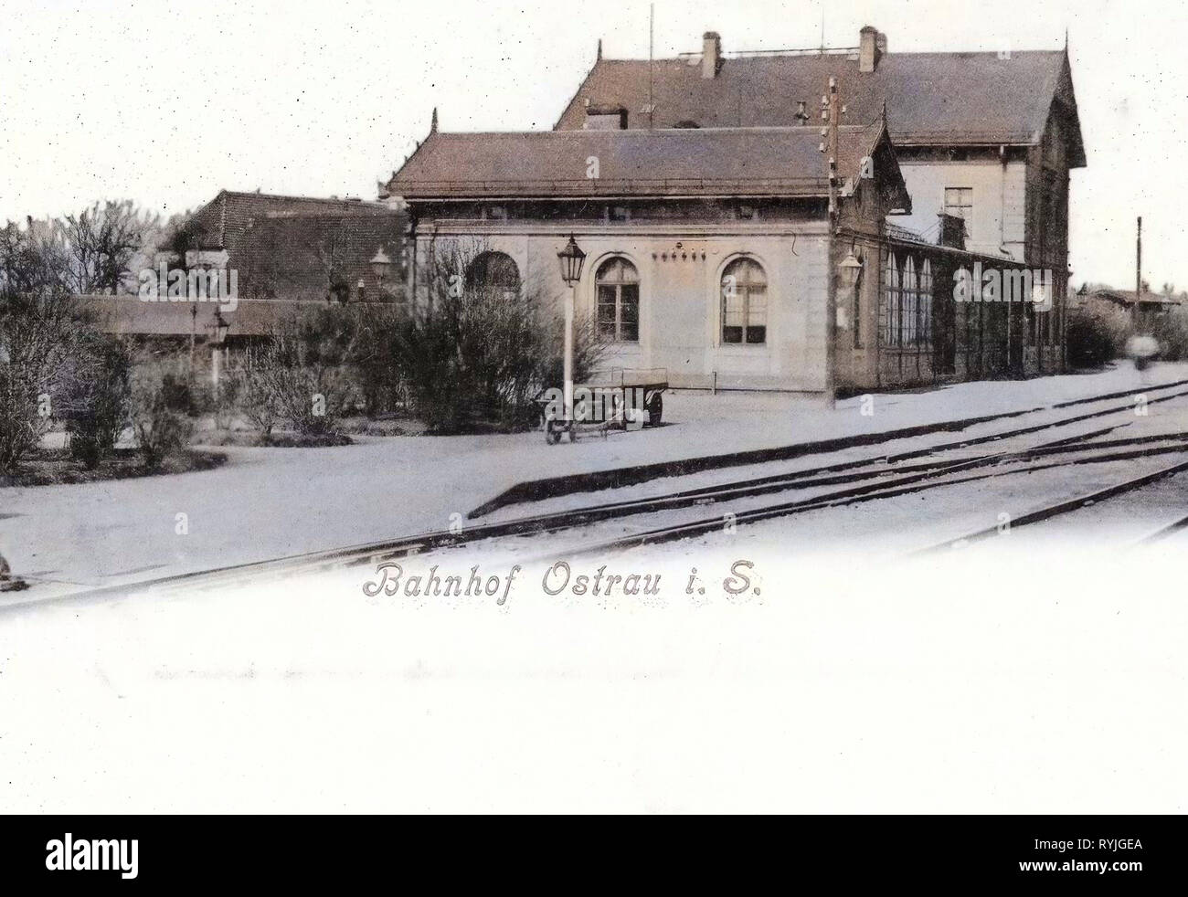 Le stazioni del treno nel Landkreis Mittelsachsen, 1898, Landkreis Mittelsachsen, Ostrau di Sachsen, Bahnhof, Germania Foto Stock