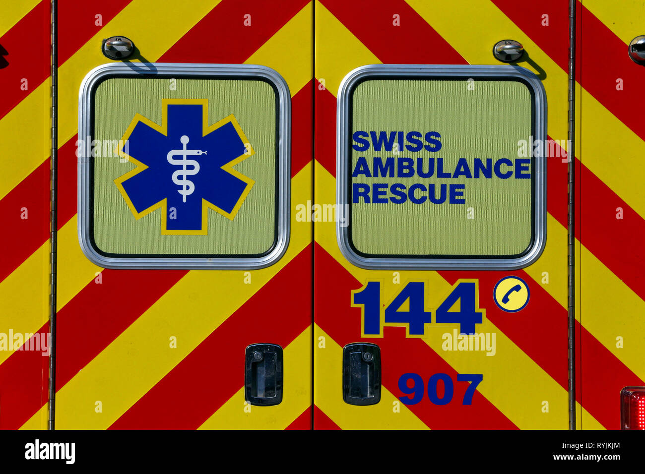 Ambulanza svizzera di salvataggio. Ginevra. La Svizzera. Foto Stock