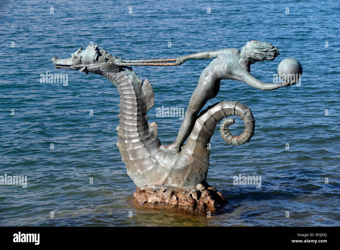 Ninfa sul cavallo di mare nel Lago di Ginevra. Vevey. La Svizzera. Foto Stock