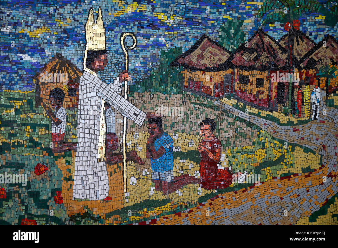 San Paolo cattedrale cattolica, Abidjan, Costa d'Avorio. Mosaico. Foto Stock