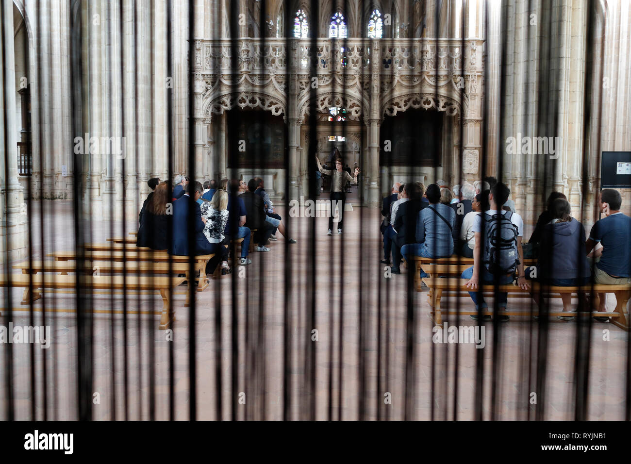 Il monastero reale di Brou. Guida turistica con un gruppo. Bourg en Bresse. La Francia. Foto Stock