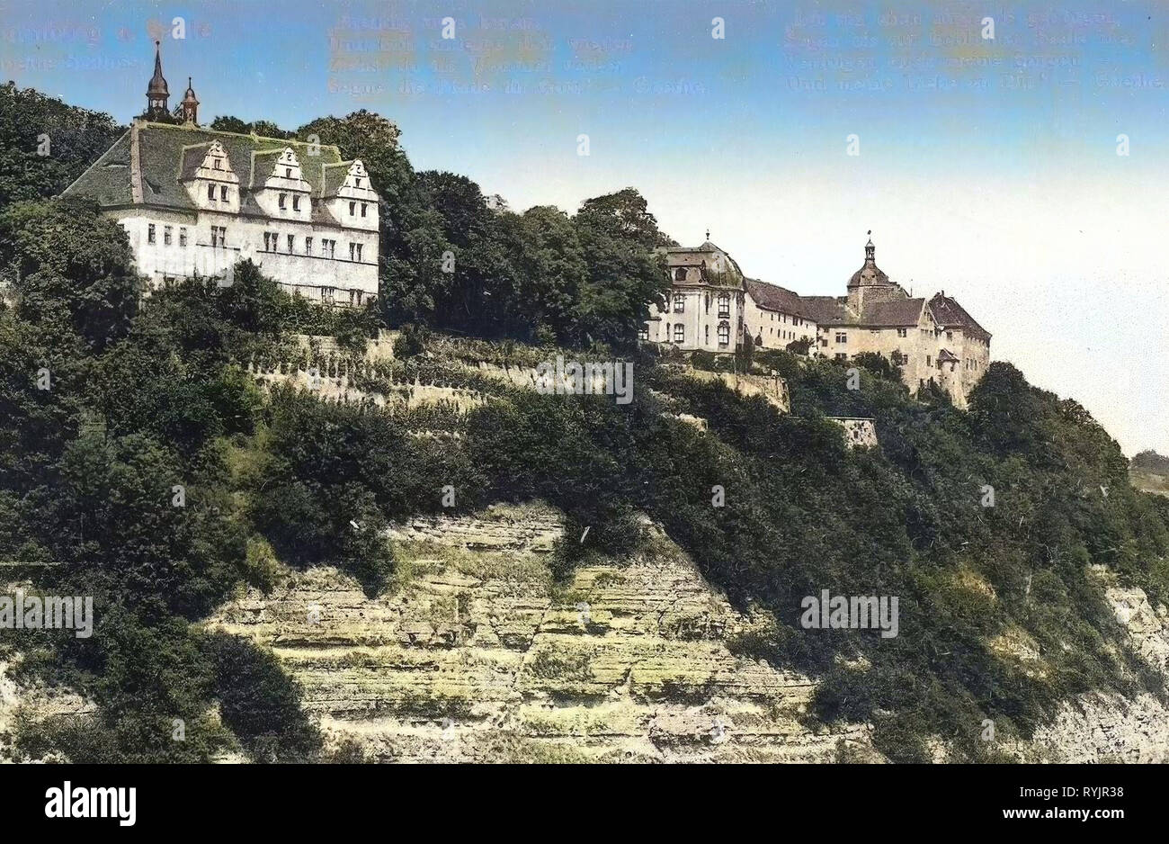 Dornburger Schlösser, testi, cartoline con testi, 1911, Turingia, Dornburg, Goethe, Schloß Foto Stock