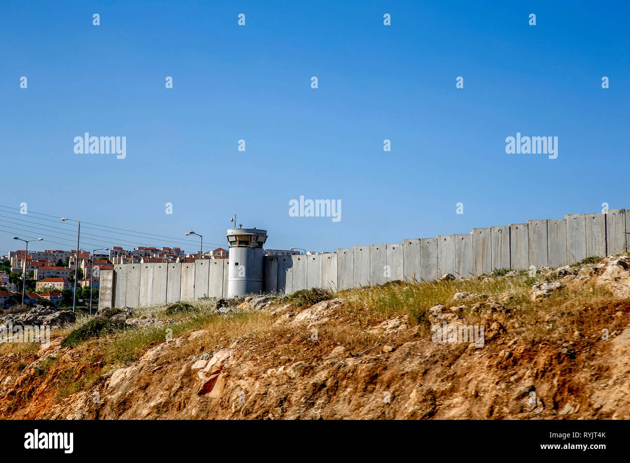 Muro di sicurezza nella Cisgiordania, Palestina. Foto Stock