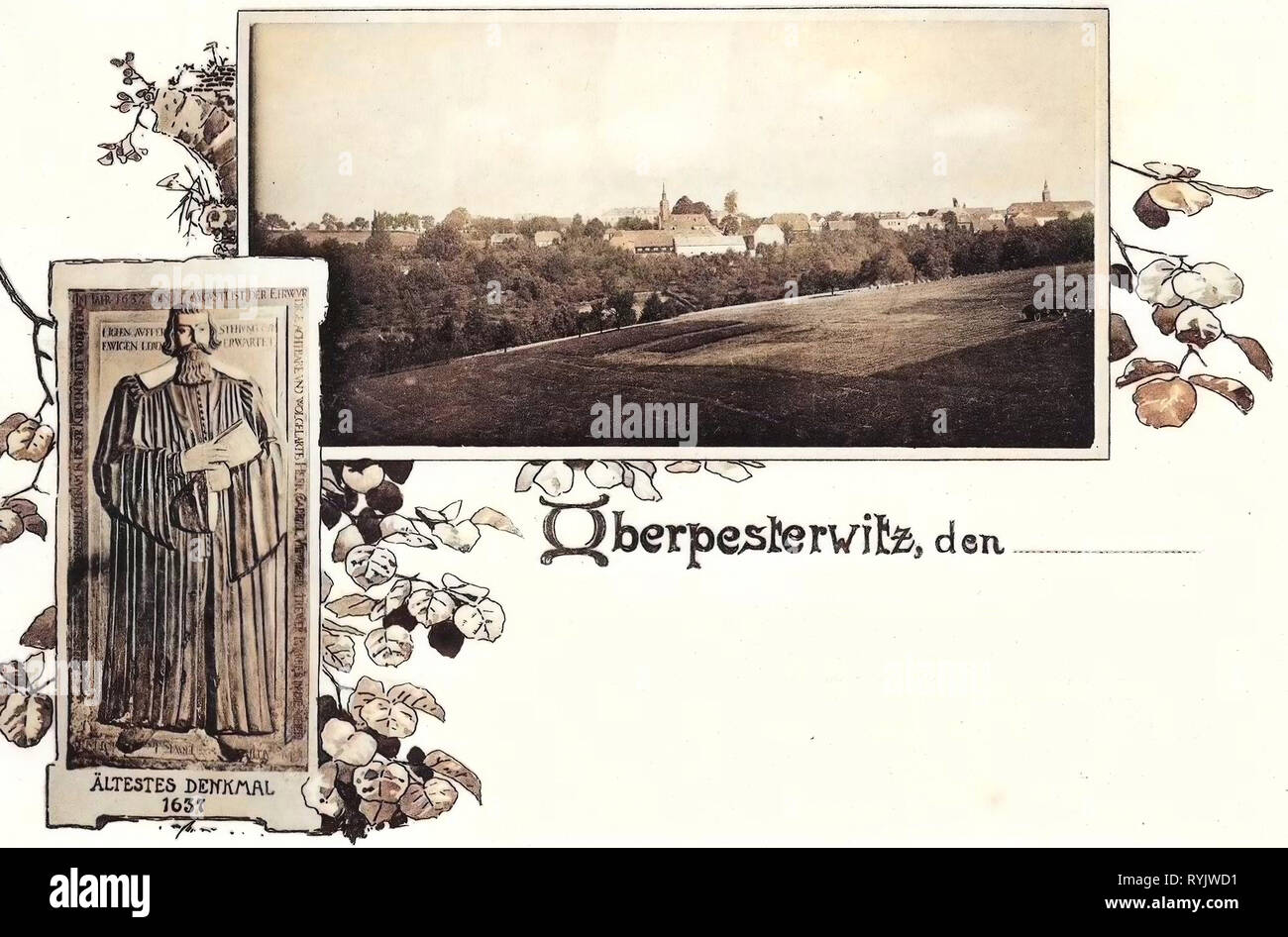 Monumenti e memoriali nel Landkreis Sächsische Schweiz-Osterzgebirge, cartoline Multiview, San-Jakobus-Kirche Pesterwitz, Leiterwagen, dipinti in Sassonia, 1899, Landkreis Sächsische Schweiz-Osterzgebirge, Oberpesterwitz, Gesamtansicht, Ältestes Denkmal 1637, Germania Foto Stock