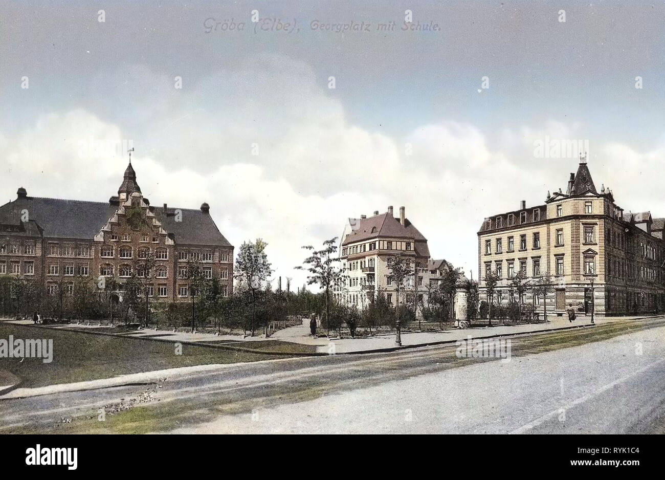 Edifici in Riesa, scuole nel Landkreis Meißen, 1913, Landkreis Meißen, Gröba, Georgplatz, Germania Foto Stock