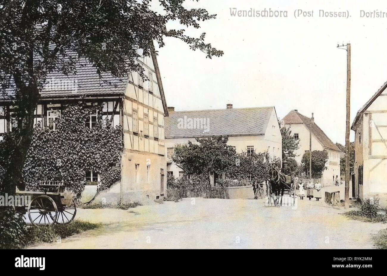 Carrelli a cavalli in Germania, cavalli di Landkreis Meißen, Wendischbora 1901, Landkreis Meißen, Dorfstraße Foto Stock